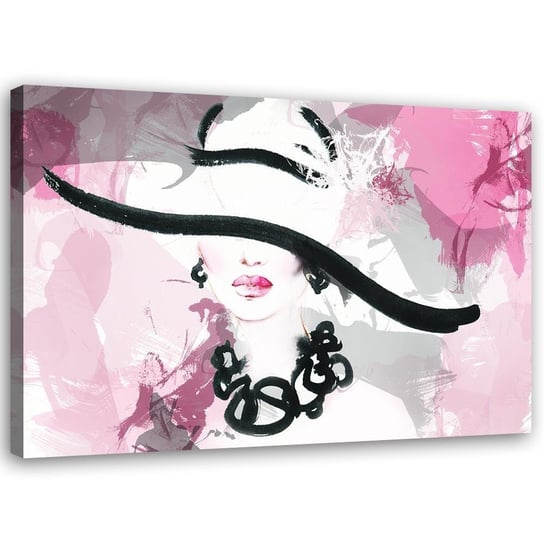 Obraz na płótnie FEEBY, Kobieta w kapeluszu róż 100x70 Feeby