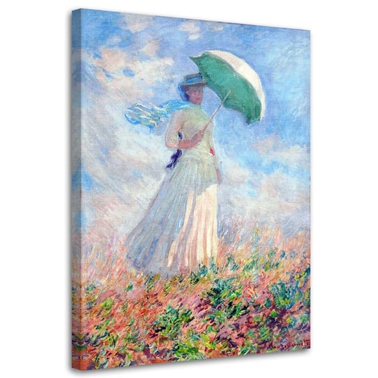 Obraz na płótnie FEEBY, Kobieta z parasolem obrócona w prawo - C. Monet reprodukcja 60x90 Feeby