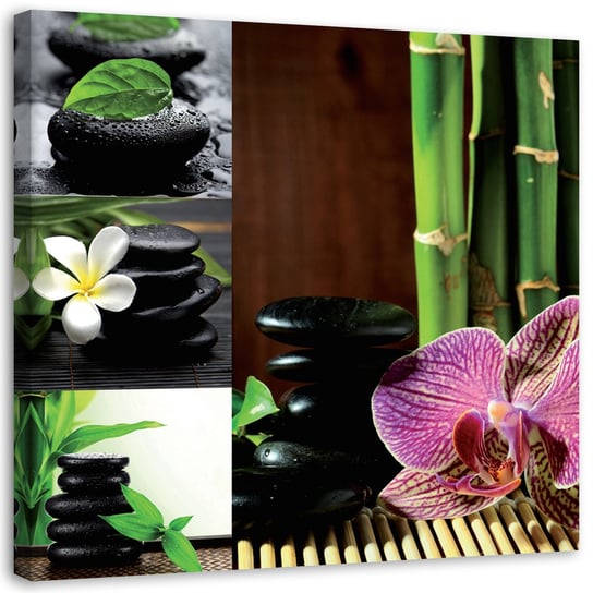 Obraz na płótnie FEEBY, Kolaż zen - orchidea bambus kamienie 50x50 Feeby