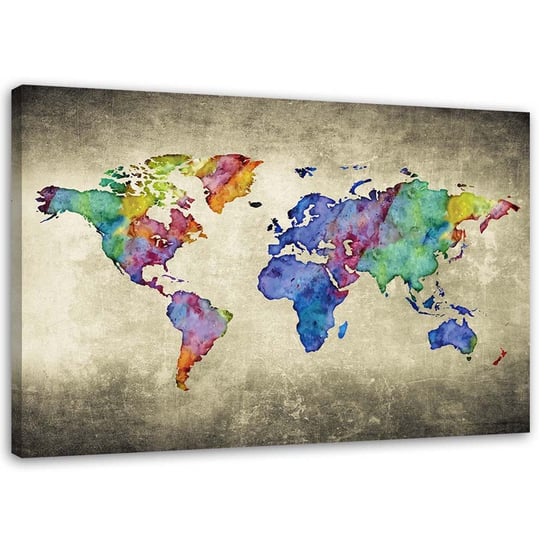 Obraz na płótnie FEEBY, Kolorowa mapa świata vintage 60x40 Feeby
