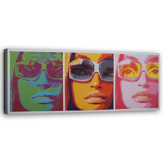 Obraz na płótnie FEEBY, Kolorowa twarz kobiety w okularach 150x50 Feeby