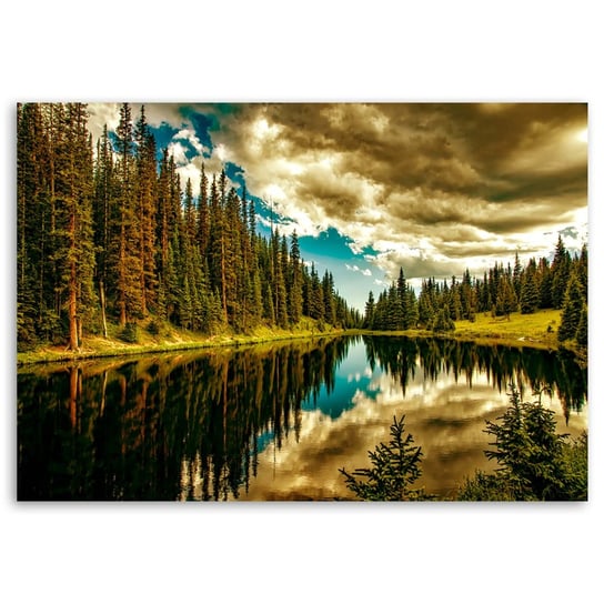 Obraz na płótnie FEEBY, Las Góry Jezioro natura 100x70 Feeby