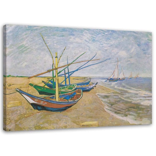 Obraz na płótnie FEEBY, Łodzie rybackie na plaży w Saintes-Maries-de-la-Mer - V. van Gogh reprodukcja 70x100 Feeby
