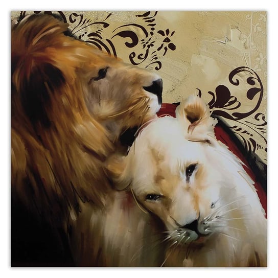Obraz na płótnie FEEBY, Lwy Zwierzęta Brązowy 50x50 Feeby