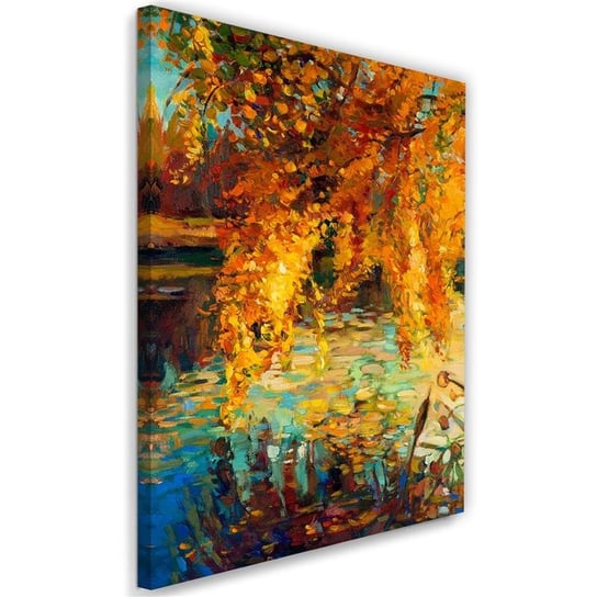 Obraz na płótnie FEEBY, Malowana jesień nad jeziorem 80x120 Feeby