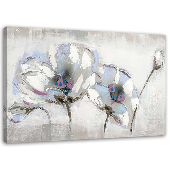 Obraz na płótnie FEEBY, Malowane kwiaty w bieli 60x40 Feeby