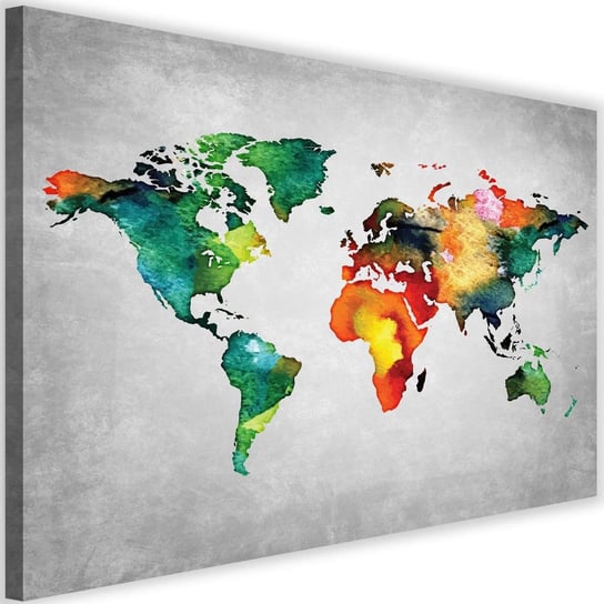 Obraz na płótnie FEEBY, Mapa Świata Kolorowy Biuro 120x80 Feeby