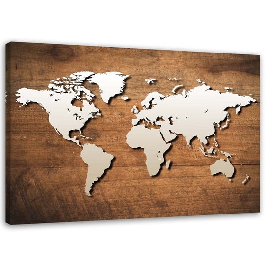 Obraz na płótnie FEEBY, Mapa świata na drewnianej desce 90x60 Feeby