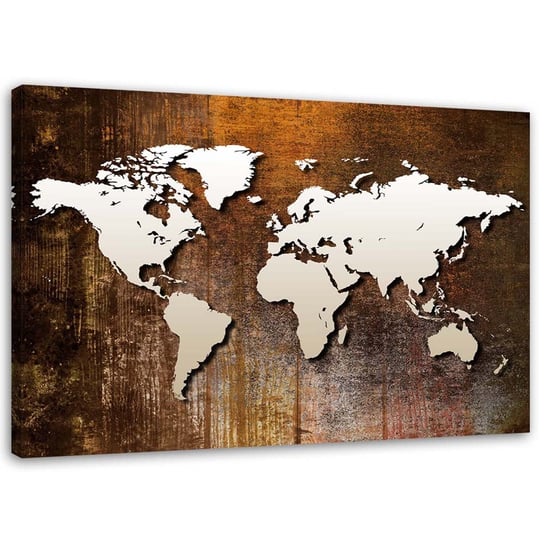 Obraz na płótnie FEEBY, Mapa świata na drewnie 100x70 Feeby