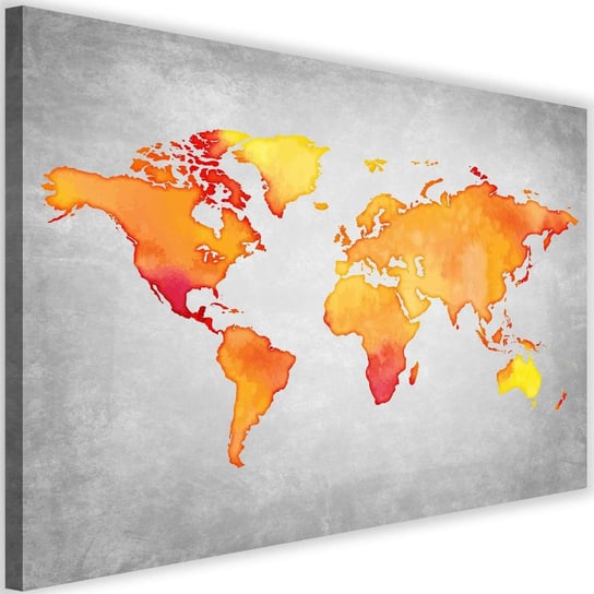 Obraz na płótnie FEEBY, Mapa Świata Pomarańczowy 90x60 Feeby