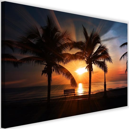 Obraz na płótnie FEEBY, Palmy morze zachód słońca 90x60 Feeby