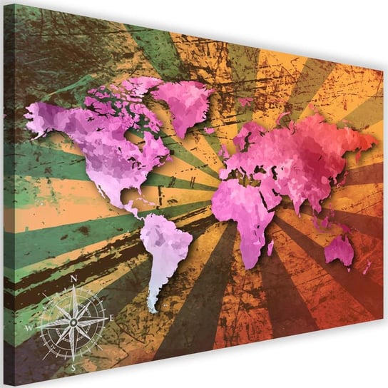 Obraz na płótnie FEEBY, Różowa Mapa Świata Retro 120x80 Feeby