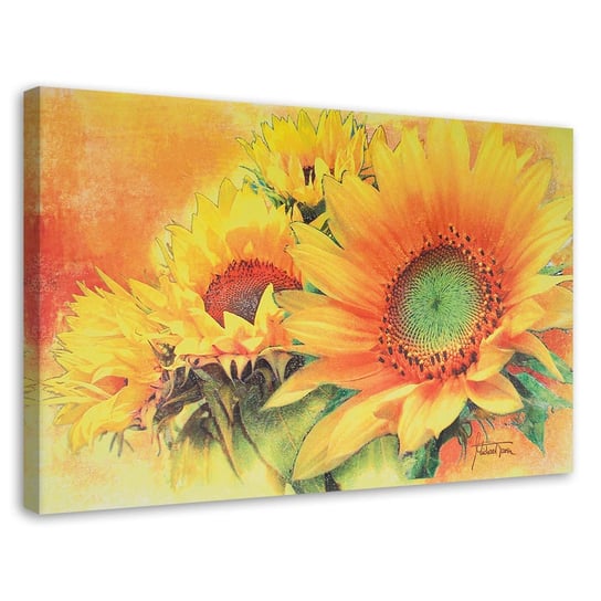 Obraz na płótnie FEEBY, Słoneczniki ręcznie malowane 120x80 Feeby