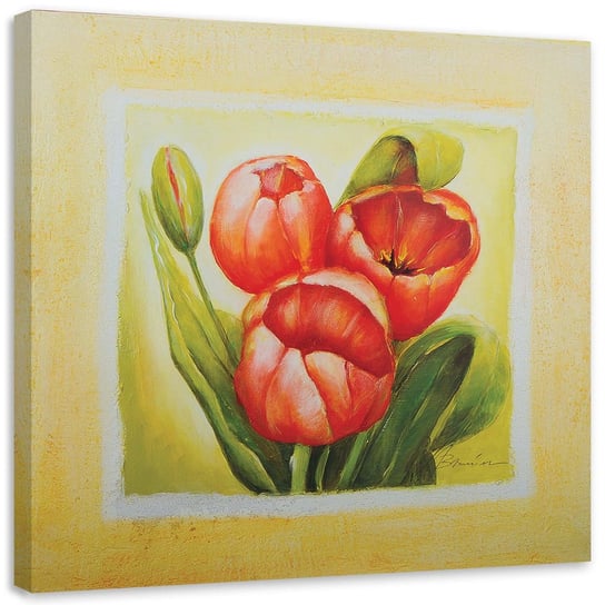 Obraz na płótnie FEEBY, Trzy czerwone tulipany 40x40 Feeby