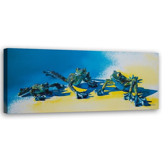 Obraz na płótnie FEEBY, Trzy niebieskie żaby 150x50 Feeby