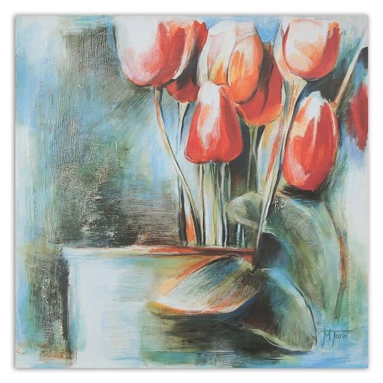 Obraz na płótnie FEEBY, Tulipany Czerwone Wazon 60x60 Feeby