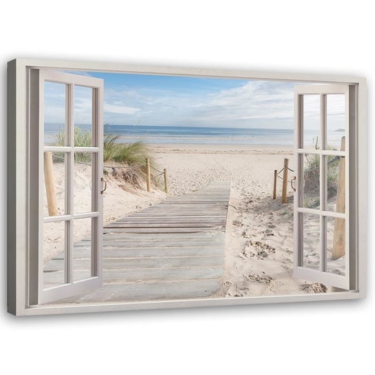 Obraz na płótnie FEEBY, Widok z okna na plażę 120x80 Feeby