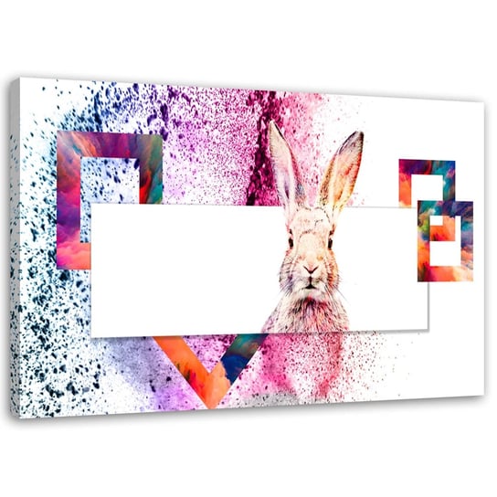 Obraz na płótnie FEEBY, Wielokolorowy królik na białym tle 100x70 Feeby