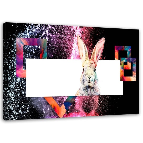 Obraz na płótnie FEEBY, Wielokolorowy królik na czarnym tle 100x70 Feeby