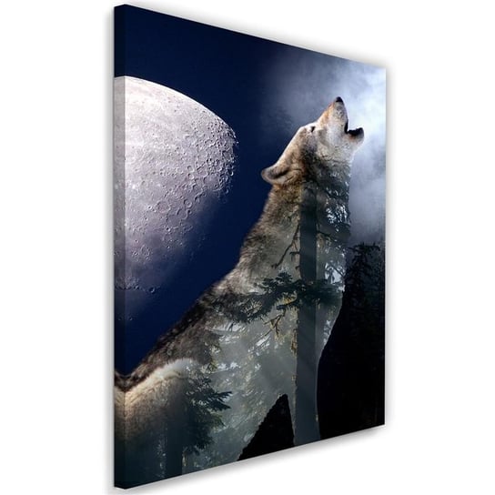 Obraz na płótnie FEEBY, Wilk wyjący nocą do księżyca 80x120 Feeby