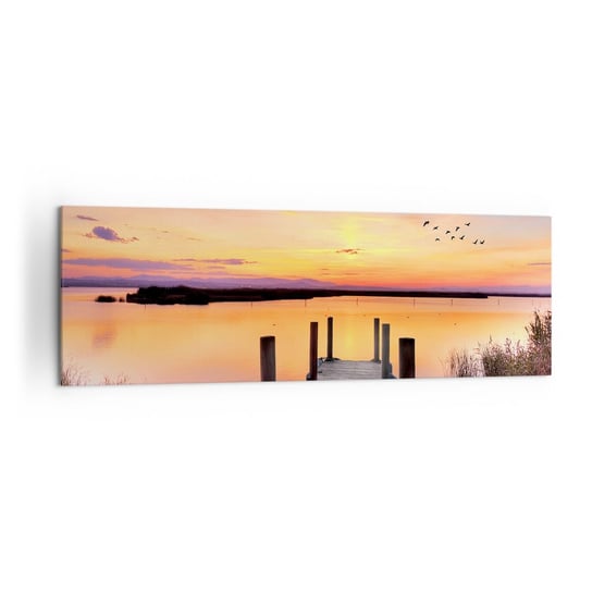 Obraz na płótnie - Fiołkowy cichy świt - 160x50cm - Krajobraz Jezioro Natura - Nowoczesny foto obraz w ramie do salonu do sypialni ARTTOR ARTTOR