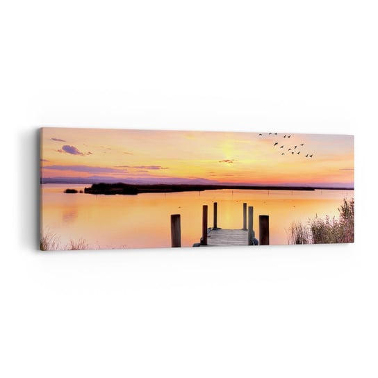 Obraz na płótnie - Fiołkowy cichy świt - 90x30cm - Krajobraz Jezioro Natura - Nowoczesny Canvas obraz do salonu do sypialni ARTTOR ARTTOR