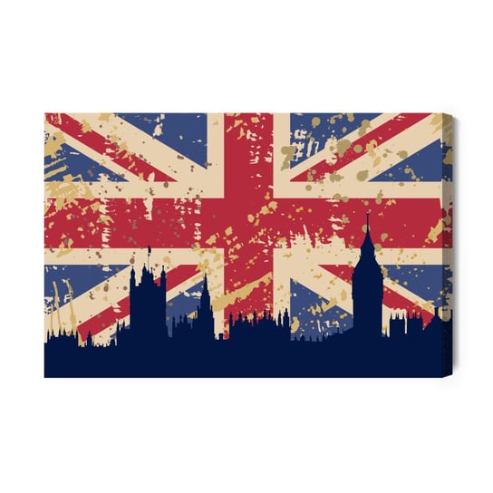 Obraz Na Płótnie Flaga Wielkiej Brytanii Z Sylwetką Londynu 100x70 Inna marka