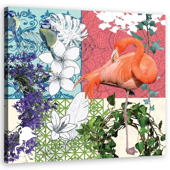 Obraz na płótnie, Flaming i ptaki kolaż - 60x60 Inna marka
