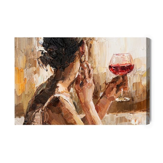 Obraz Na Płótnie Fragment Of Artwork Where Beautiful Attractive Young Woman Holding A Glass Of Wine. Oil Painting On Canvas. 40x Inna marka