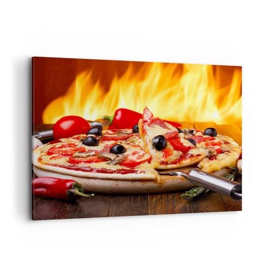Obraz na płótnie - From Italy with love - 100x70cm - Gastronomia Pizza Włochy - Nowoczesny foto obraz w ramie do salonu do sypialni ARTTOR ARTTOR