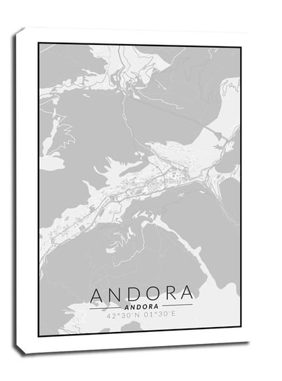 Obraz na płótnie, GALERIA PLAKATU, Andora mapa, czarno-biała, 50x70 cm Galeria Plakatu