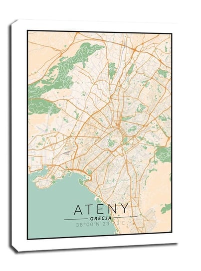 Obraz na płótnie, GALERIA PLAKATU, Ateny mapa kolorowa, 40x50 cm Galeria Plakatu