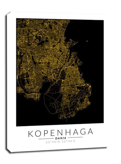 Obraz na płótnie, GALERIA PLAKATU, Kopenhaga złota mapa, 90x120 cm Galeria Plakatu