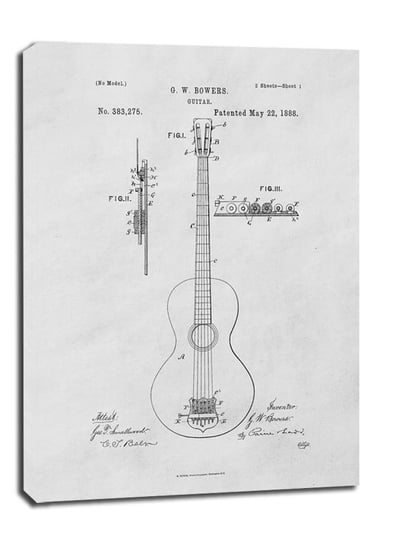 Obraz na płótnie, GALERIA PLAKATU, Patent GW Bowers Gitara Projekt z 1888, 40x50 cm Galeria Plakatu
