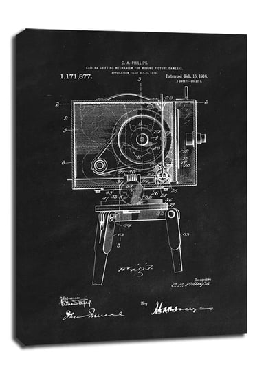 Obraz na płótnie, GALERIA PLAKATU, Patent Kamera Filmowa Projekt z 1916, czarny, 40x60 cm Galeria Plakatu