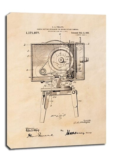 Obraz na płótnie, GALERIA PLAKATU, Patent Kamera Filmowa Projekt z 1916, sepia, 60x80 cm Galeria Plakatu