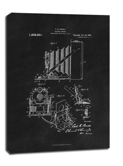 Obraz na płótnie, GALERIA PLAKATU, Patent Kamera Składana Projekt z 1916, czarny, 40x60 cm Galeria Plakatu
