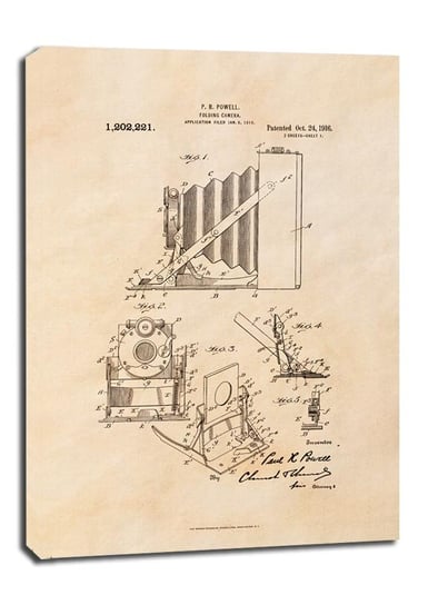 Obraz na płótnie, GALERIA PLAKATU, Patent Kamera Składana Projekt z 1916, sepia, 70x100 cm Galeria Plakatu