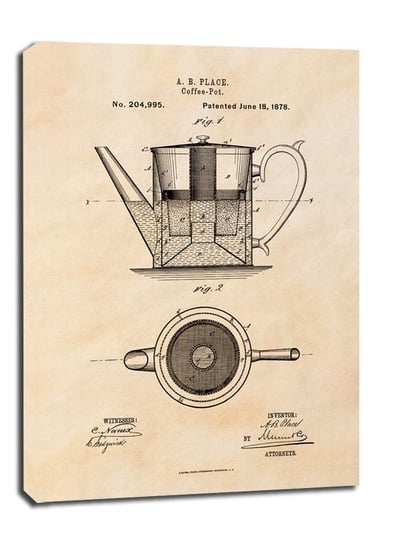 Obraz na płótnie, GALERIA PLAKATU, Patent Kawiarka Projekt z1878, sepia, 30x40 cm Galeria Plakatu