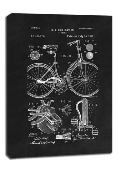 Obraz na płótnie, GALERIA PLAKATU, Patent Mechanizm Rowerowy Projekt z 1892, czarny, 50x70 cm Galeria Plakatu