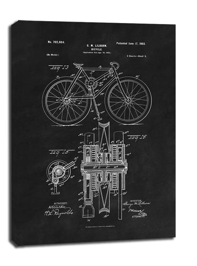 Obraz na płótnie, GALERIA PLAKATU, Patent Mechanizm Rowerowy Projekt z 1902, czarny, 61x91,5 cm Galeria Plakatu