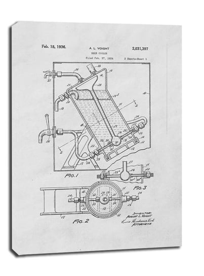 Obraz na płótnie, GALERIA PLAKATU, Patent Ochładzacz do Piwa Projekt z 1936, 90x120 cm Galeria Plakatu