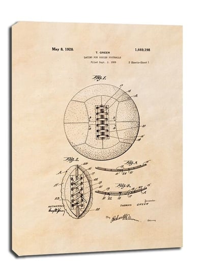 Obraz na płótnie, GALERIA PLAKATU, Patent Retro Piłka Nożna projekt z 1926, sepia, 50x70 cm Galeria Plakatu