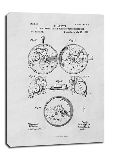 Obraz na płótnie, GALERIA PLAKATU, Patent Zegarek Nakręcany II Projekt z 1890, 40x50 cm Galeria Plakatu