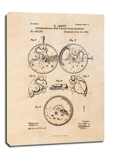 Obraz na płótnie, GALERIA PLAKATU, Patent Zegarek Nakręcany II Projekt z 1890, sepia, 60x80 cm Galeria Plakatu