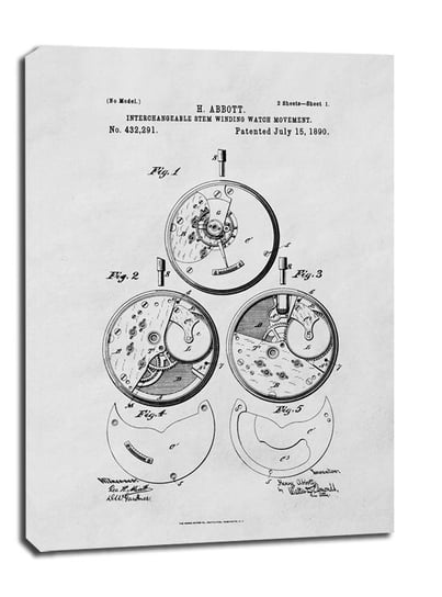 Obraz na płótnie, GALERIA PLAKATU, Patent Zegarek Nakręcany Projekt z 1890, 30x40 cm Galeria Plakatu