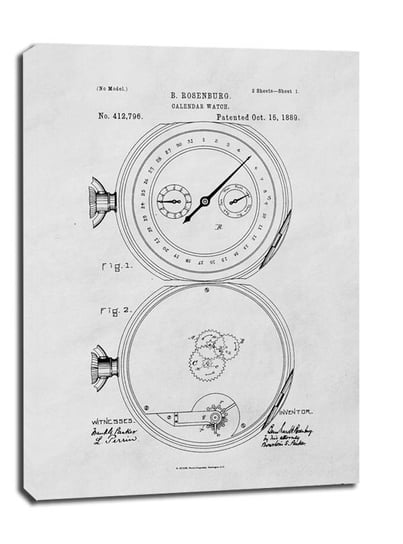Obraz na płótnie, GALERIA PLAKATU, Patent Zegarek z Kalendarzem Projekt z 1889, 61x91,5 cm Galeria Plakatu