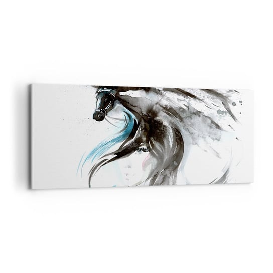 Obraz na płótnie - Galop Czarnego Księcia - 100x40cm - Zwierzęta Koń Grafika - Nowoczesny foto obraz w ramie do salonu do sypialni ARTTOR ARTTOR