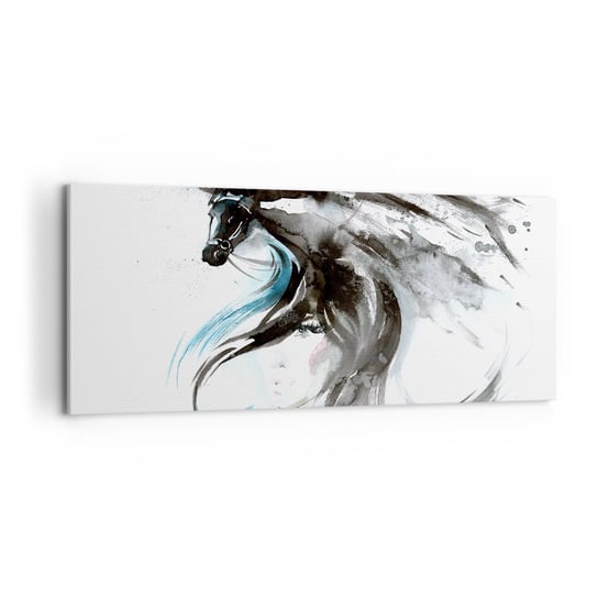 Obraz na płótnie - Galop Czarnego Księcia - 120x50cm - Zwierzęta Koń Grafika - Nowoczesny obraz na ścianę do salonu do sypialni ARTTOR ARTTOR