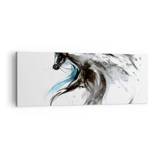 Obraz na płótnie - Galop Czarnego Księcia - 140x50cm - Zwierzęta Koń Grafika - Nowoczesny Canvas obraz do salonu do sypialni ARTTOR ARTTOR
